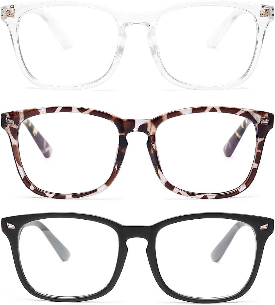 3-Pack Blue Light Blocking Glasses, Fashion Square Fake Nerd Eyewear Anti UV Ray Computer Gaming ... | Amazon (US)