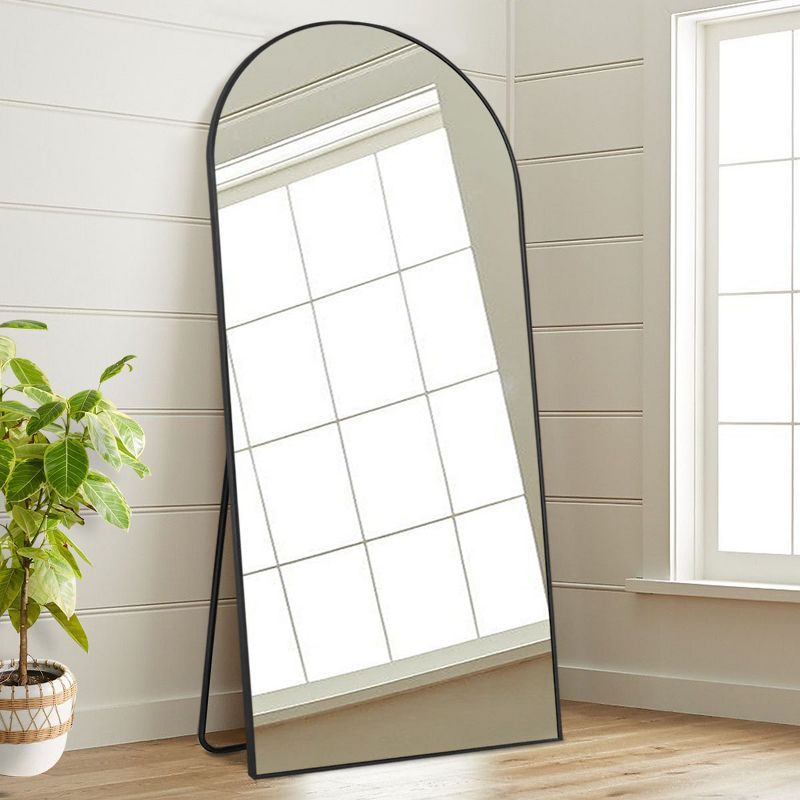 Muselady 70.8" Height Black Finish Large Arch-Crowned Top Full Length Floor Mirror with Stand -Th... | Target