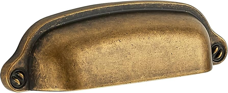 Antique Brass Cup Pulls Solid Kitchen Cabinet Handles,3 Inch,10 Pack | Amazon (US)