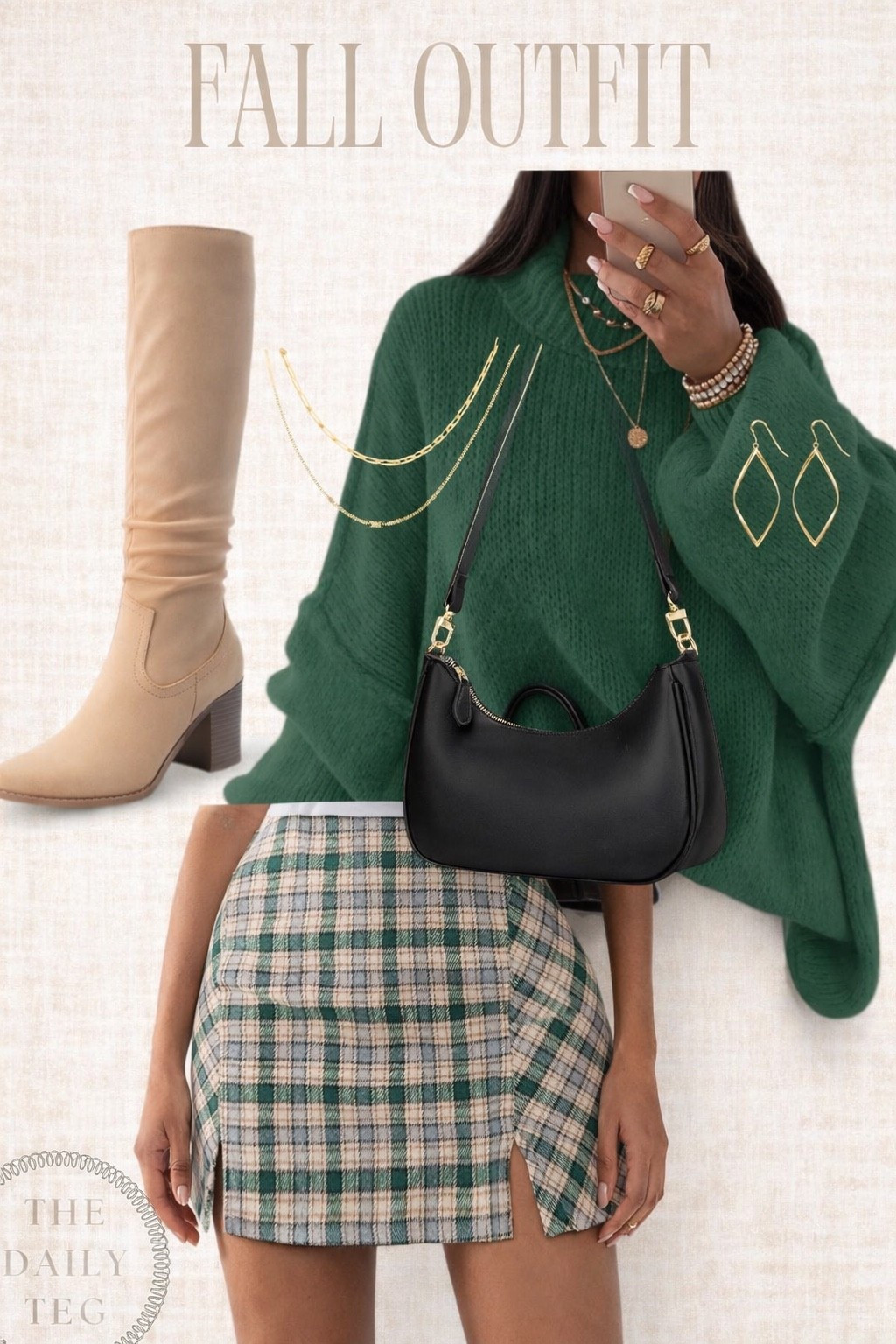 Fall outfit details 🍂
Cozy green sweater styled with a plaid mini, knee-high boots, and classic black bag, such an easy fall look that can be worn through the winter for everyday wear.

#LTKU #LTKootd #LTKFindsUnder50