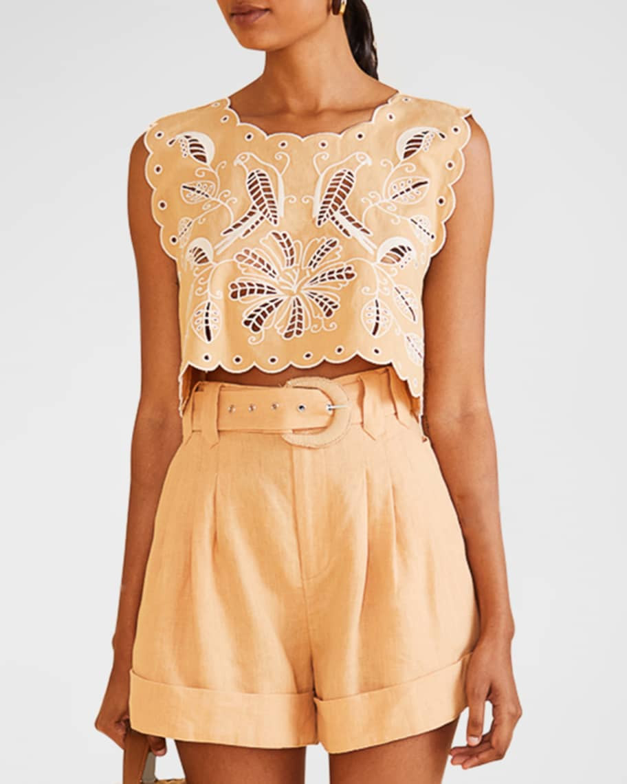 Sand Richilieu Embroidery Sleeveless Crop Top | Neiman Marcus
