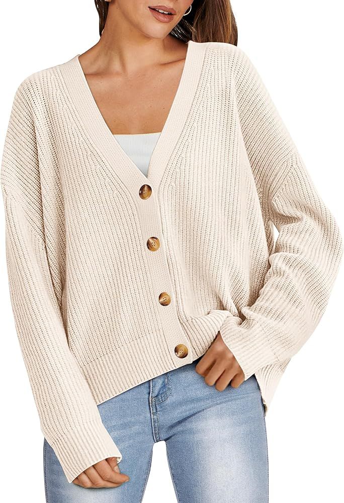 ANRABESS Women's Cardigan Sweaters 2023 Fall Oversized Open Front Button V Neck Lightweight Cardi... | Amazon (US)