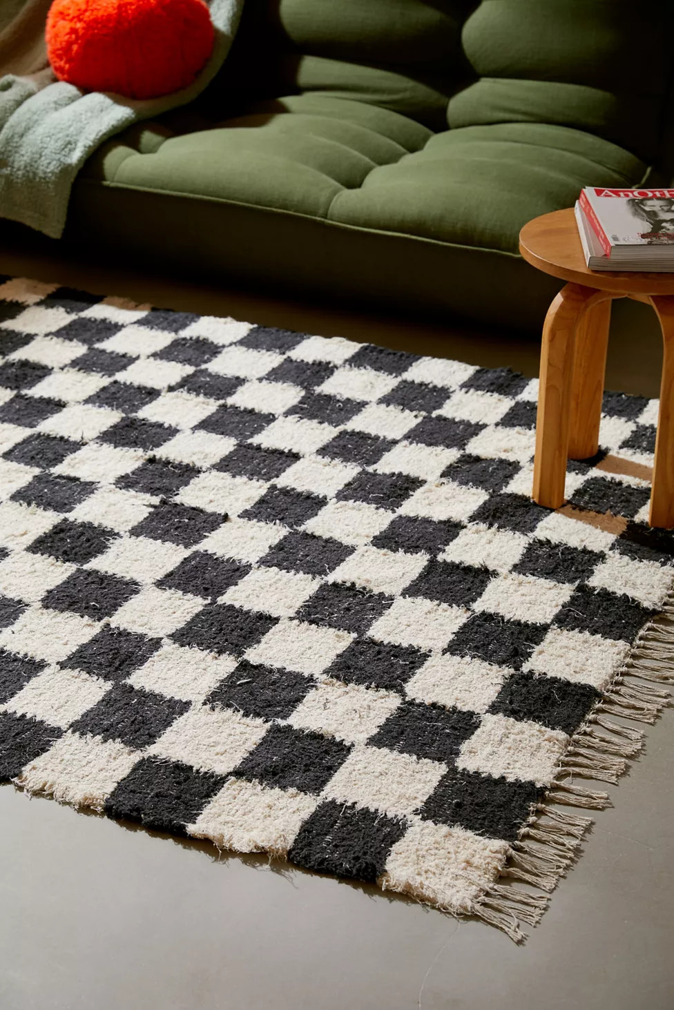 Checkerboard Woven Shag Rag Rug | Urban Outfitters (US and RoW)