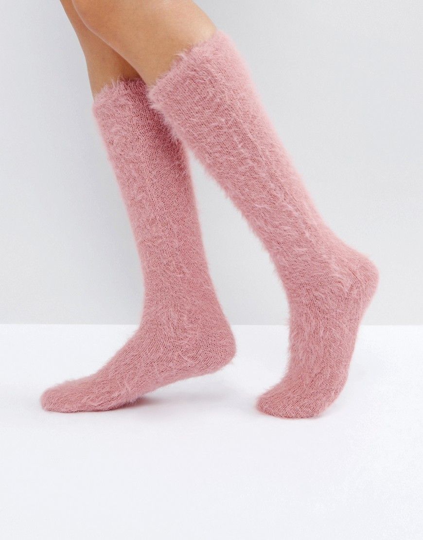 ASOS Fluffy Cozy Slouch Socks in Pink - Pink | ASOS US