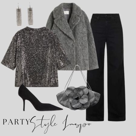 Dressed down cosy festive party looks. Perfect for midweek festive drinks with friends 🥂

Sequin top, grey evening coat, black jeans, party bag 

#LTKparties #LTKeurope #LTKstyletip