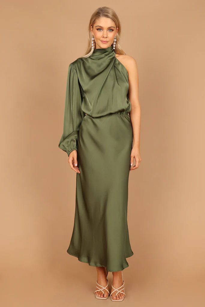 Amelie One Shoulder Maxi Dress - Olive | Petal & Pup (US)