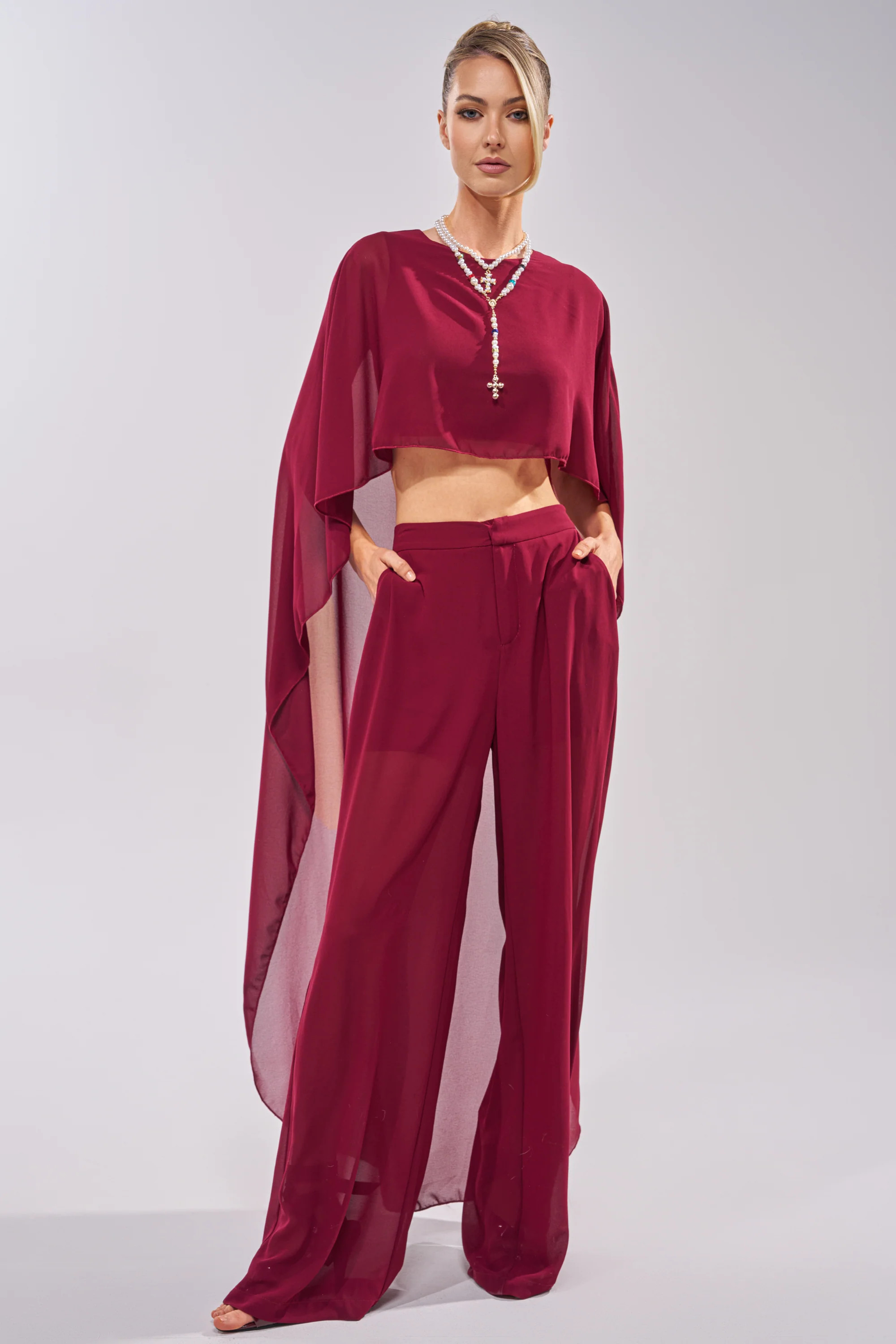 COOL GIRL CHIFFON BLOUSE IN BURGUNDY | AKIRA