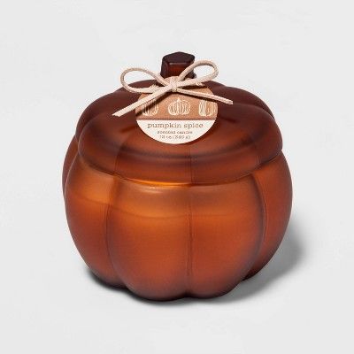 12oz Lidded Frosted Glass Pumpkin Jar 2-Wick Pumpkin Spice Candle - Threshold™ | Target