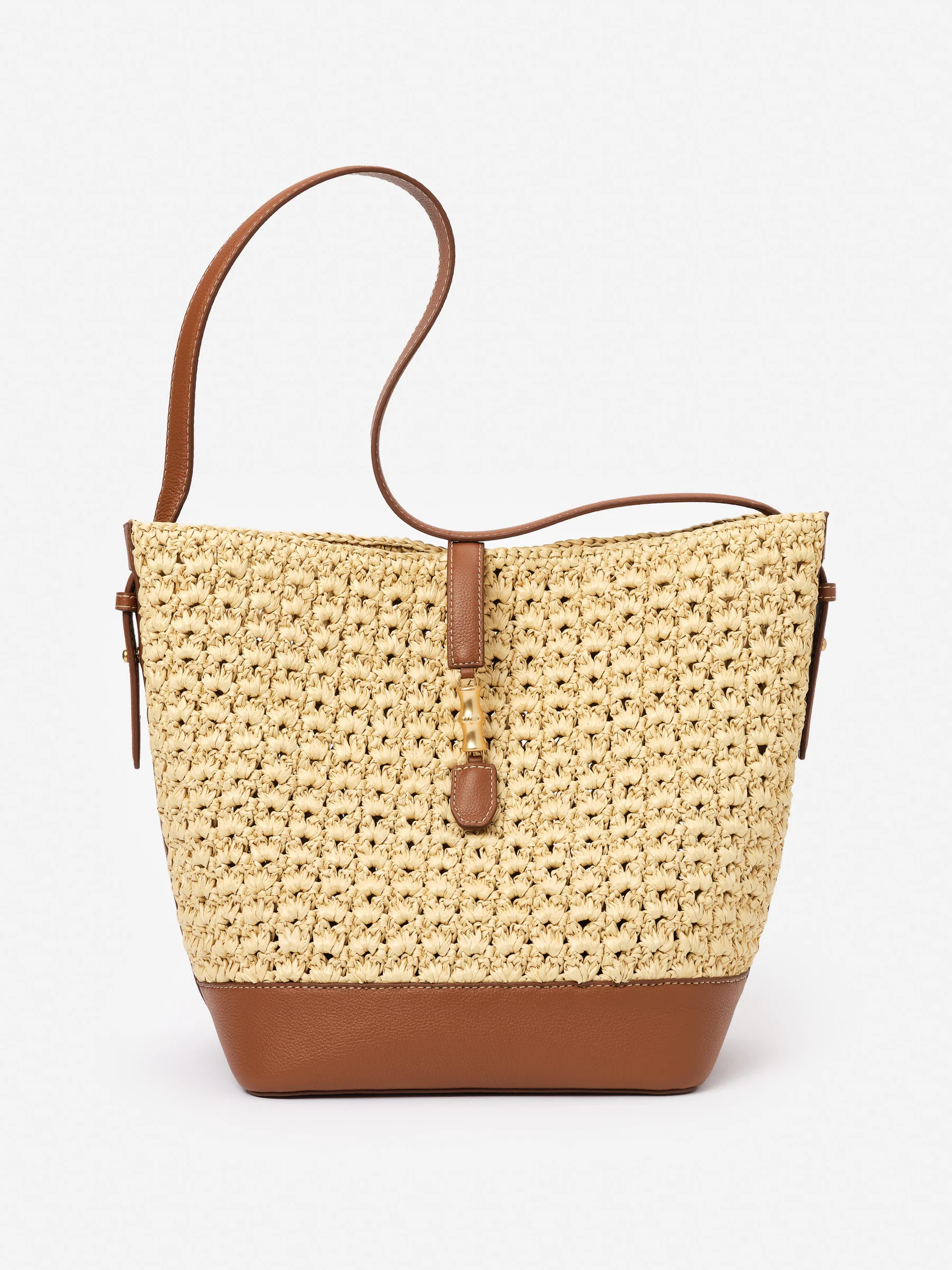 Natural/Saddle Solid Crawford Raffia Handbag | Women's Handbags | J.McLaughlin | J.McLaughlin