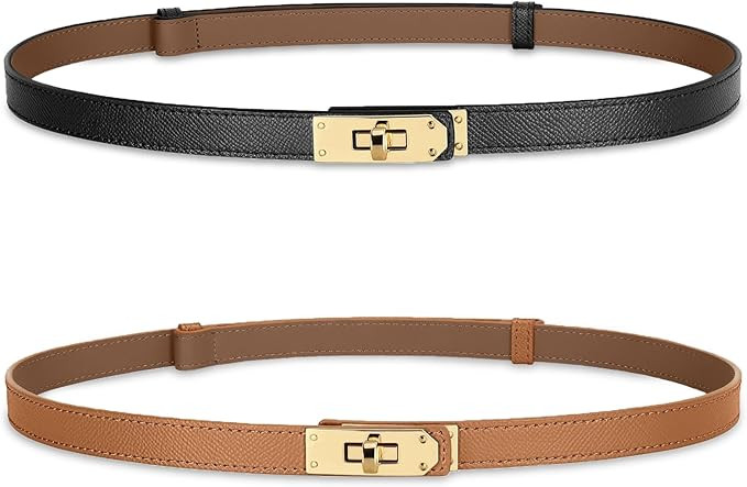 Women Skinny Leather Belt Solid Color Alloy Turn Lock Adjustable Waistband for Dresses Jeans Coat... | Amazon (US)