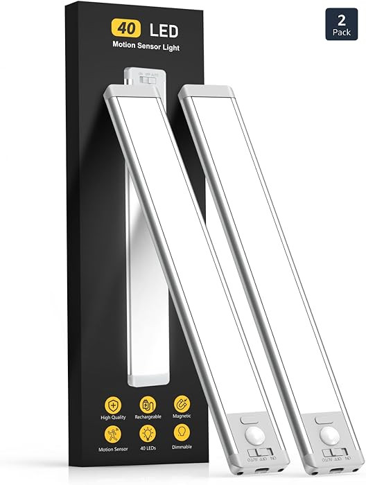 MCGOR 10inch Under Cabinet Lighting, 2 Pack Rechargeable Motion Sensor Light Indoor, 5 Levels Dim... | Amazon (US)