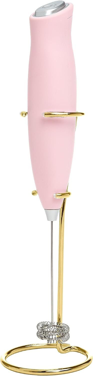 Paris Hilton Electric Handheld Milk Frother with Double Coil Head Whisk and Gold Metal Stand, Battery Powered (2 AA Batteries Required but Not Included), Pink | Amazon (US)