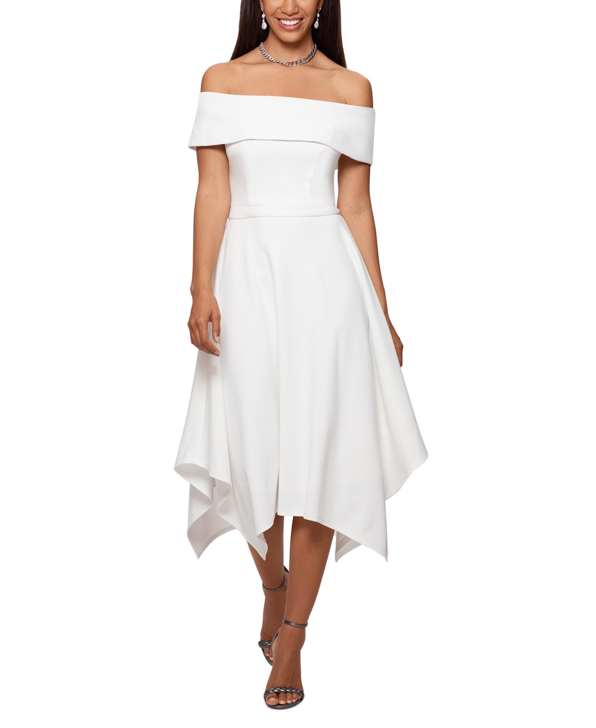 Xscape Handkerchief-Hem Off-the-Shoulder Dress | Macys (US)