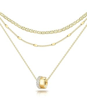 OGD Layered CZ Rondelle Pendant Necklaces for Women, 14K Gold Plated Trendy Mariner Chain Dainty ... | Amazon (US)