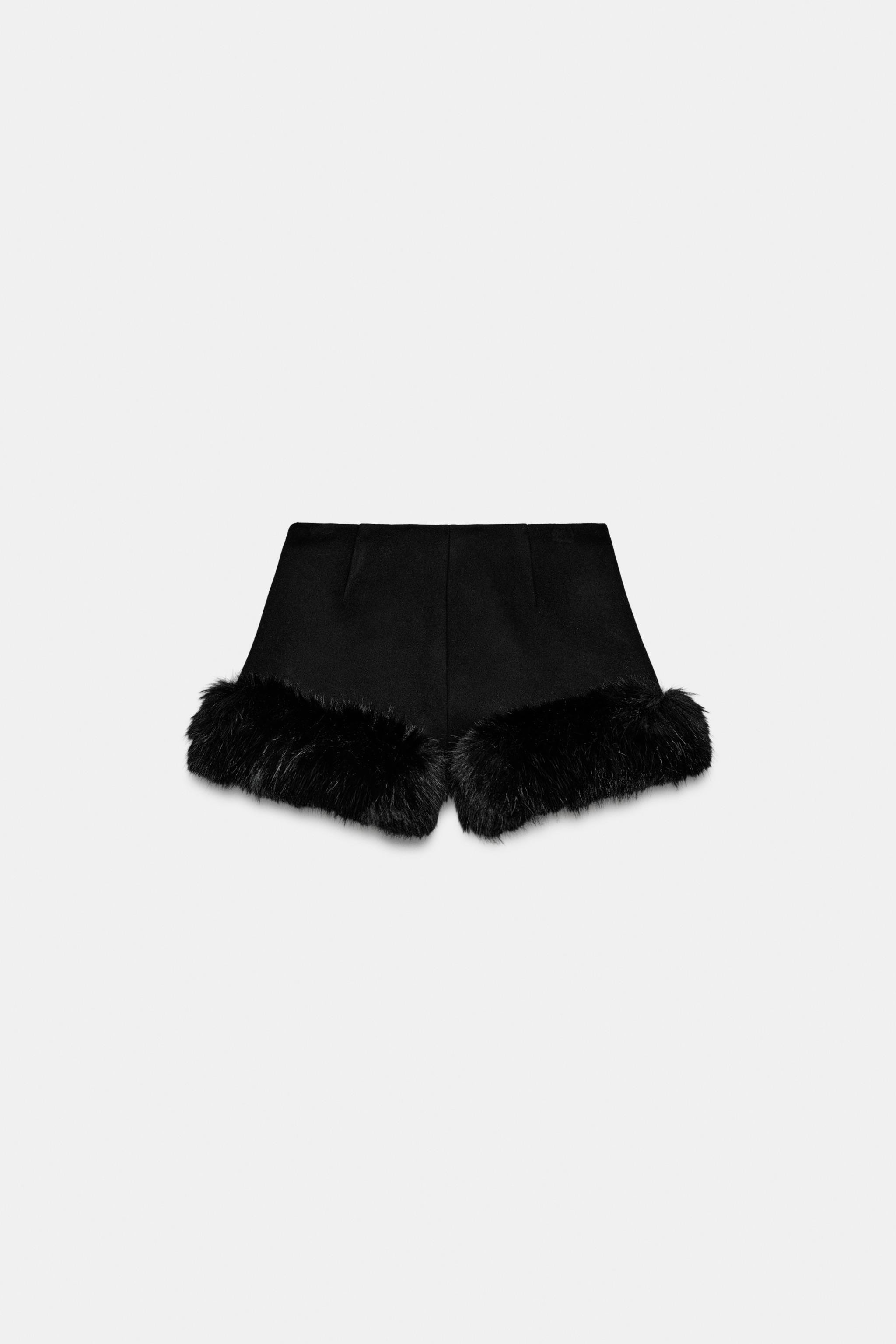 WOOL BLEND SHORTS WITH FAUX FUR EFFECT | Zara US