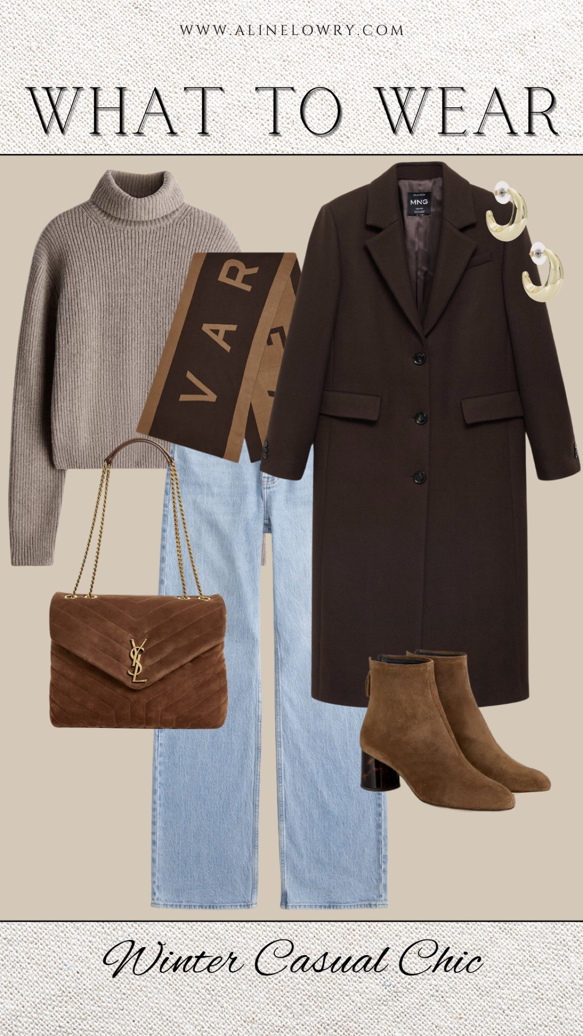 What to wear casual chic winter outfit. Turtle neck sweater, long brown coat, jeans, suede boots, suede bag, and brown scarf 

#LTKStyleTip #LTKSeasonal #LTKU