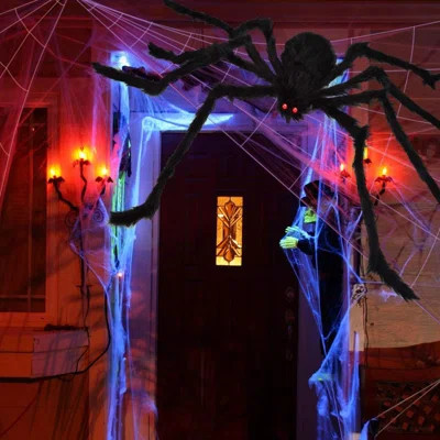 200" Halloween Spider Web + 59" Giant Spider Decorations Fake Spiders With Triangular Huge Spiders Web For Indoor Outdoor Halloween Decorations Yard H | Wayfair North America