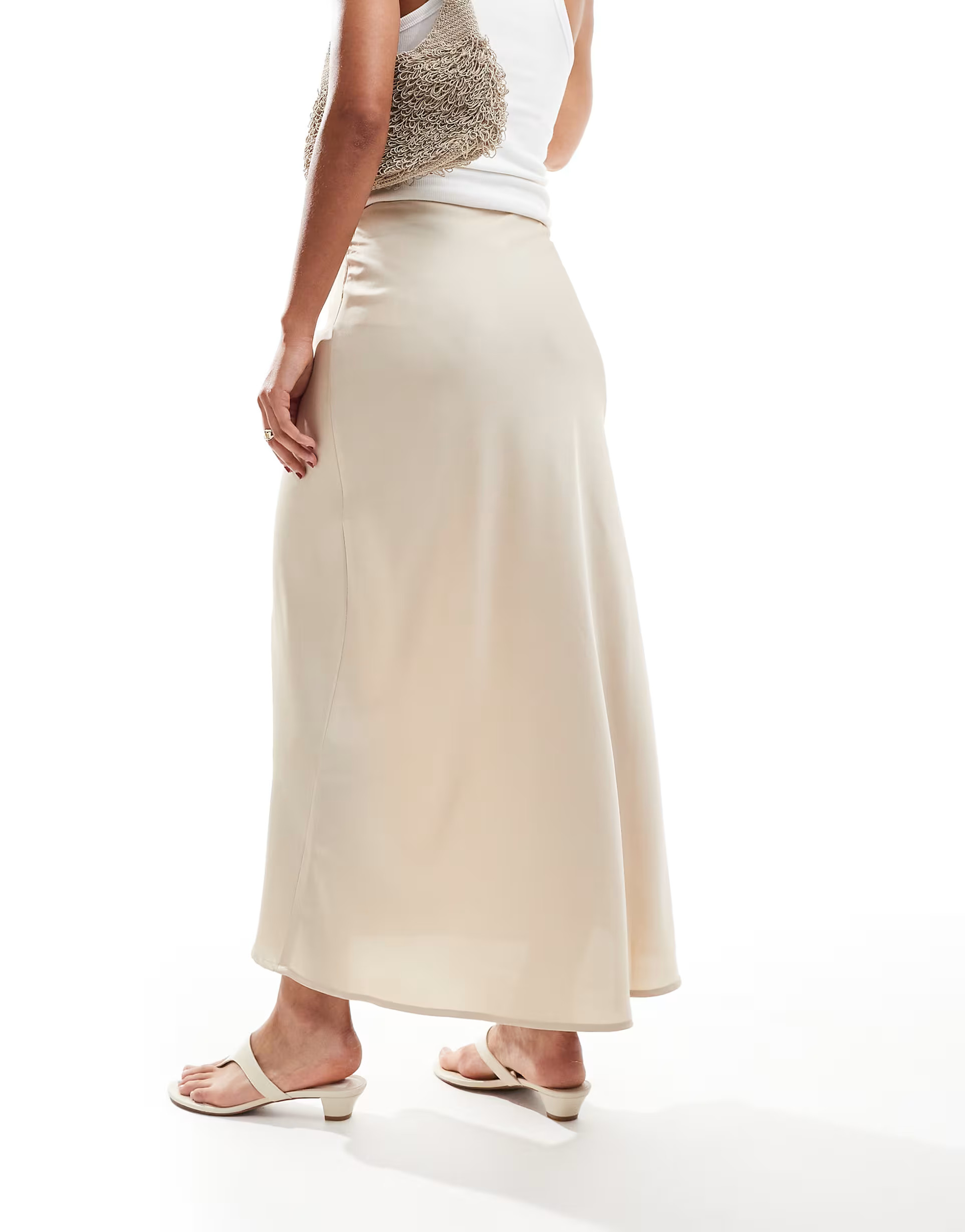 Vila satin maxi skirt in sand | ASOS (Global)