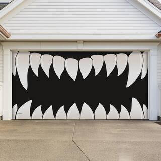 My Door Decor 7 ft. x 16 ft. Scary Teeth Halloween Garage Door Decor Mural for Double Car Garage ... | The Home Depot