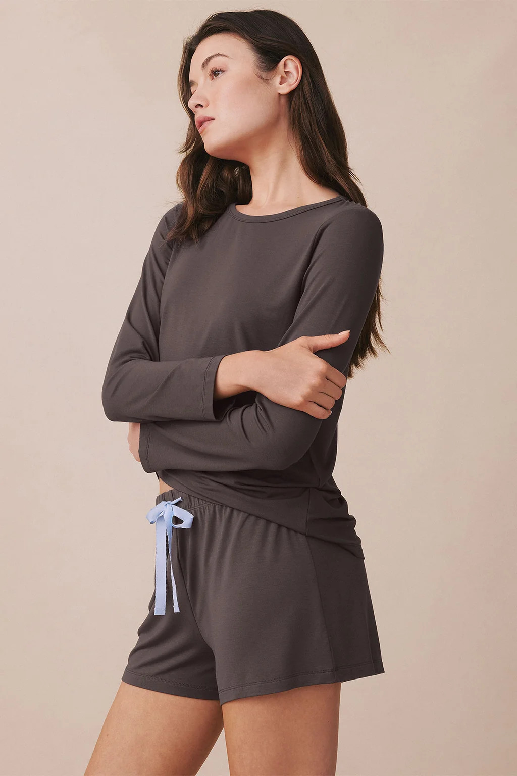 DreamModal\u00ae Ribbon Long-Short Set in Truffle | Lake Pajamas
