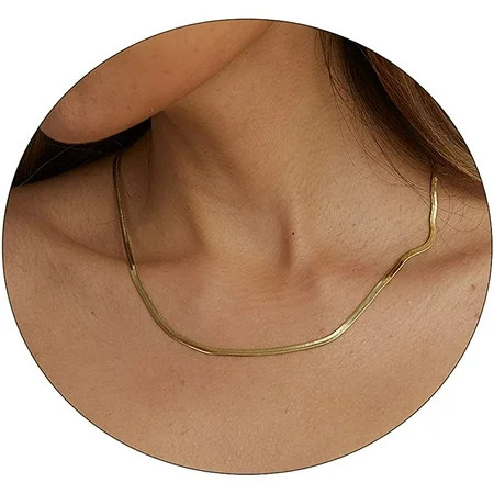 14K Gold/Silver Plated Snake Chain Necklace Herringbone Necklace Gold Choker Necklaces for Women 1.5 | Walmart (US)