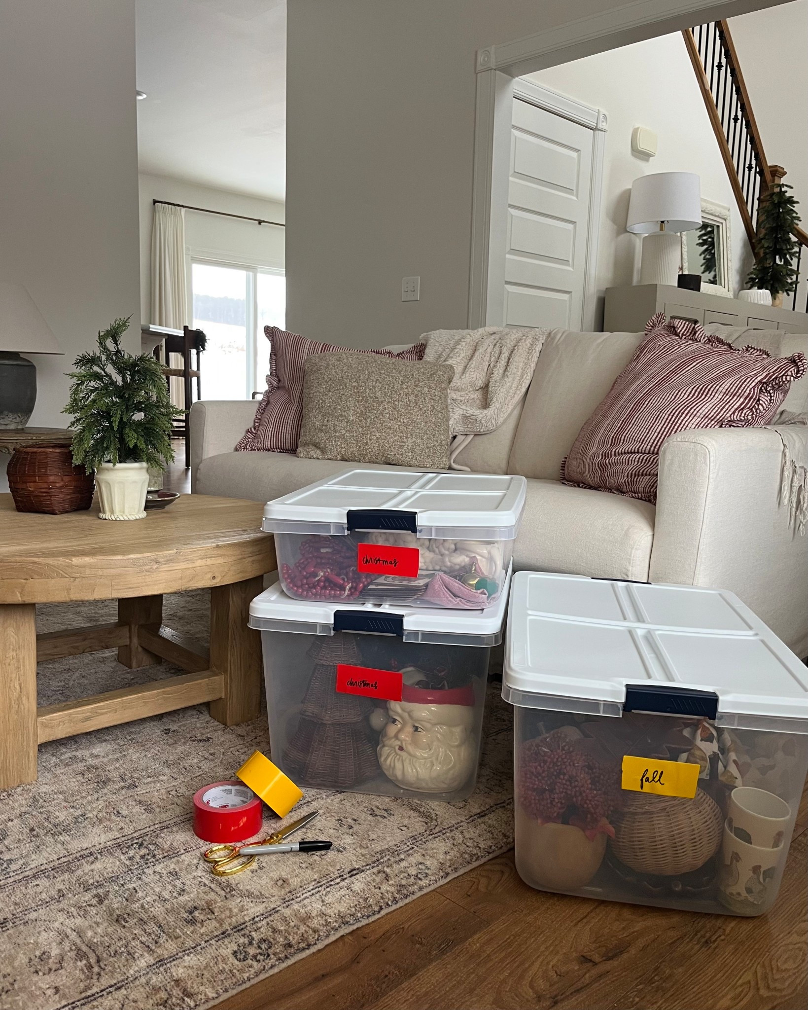 #ad #lowespartner @loweshomeimprovement some storage solutions I stocked up on for 2026! I’m using the colored duct tape to decipher what each clear tote bin has inside. Love being able to see inside each bin and determine from a distance what season/holiday it’s for. These clear bins are a great price now at Lowe’s.

#LTKHome