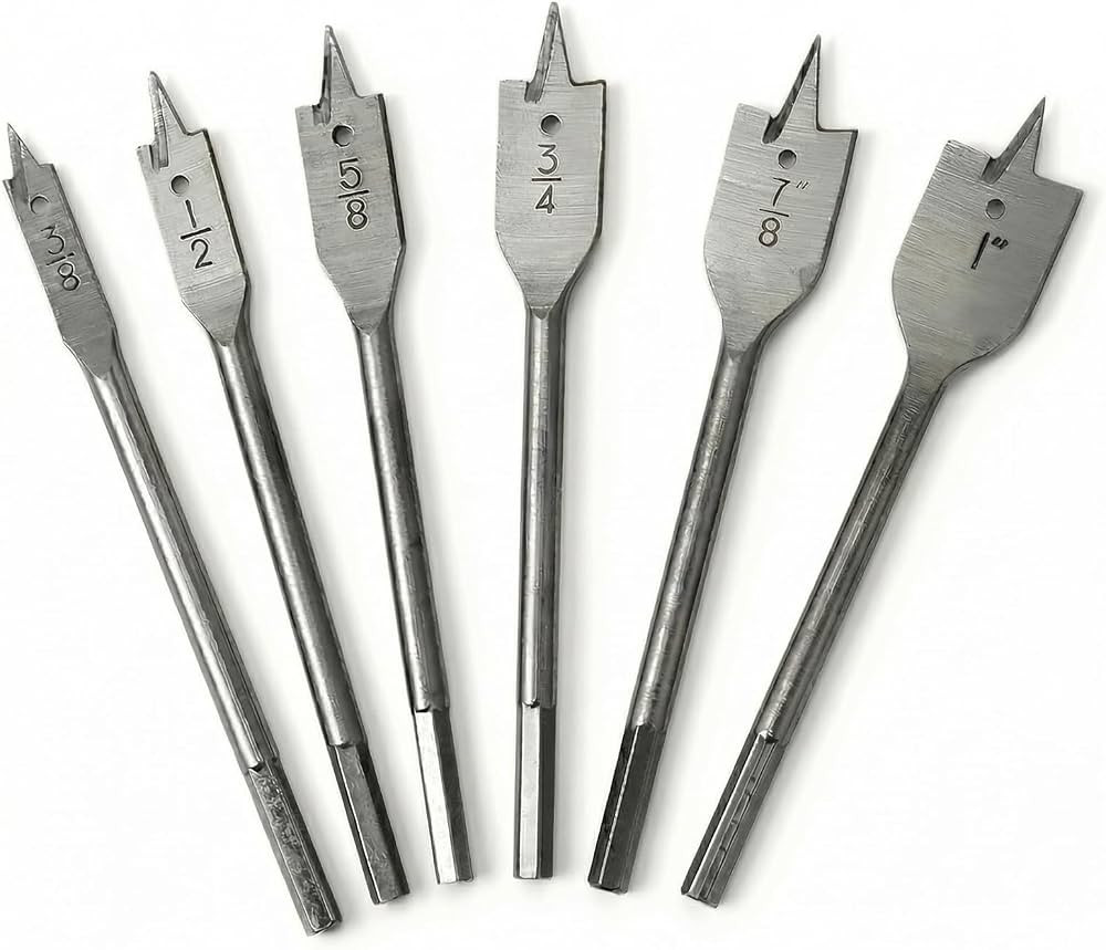 6PCS Spade Drill Bit Set, 3/8" to 1" Flat Wood Drill Bits with Quick Change Hex Shank, Wood Hole ... | Amazon (US)
