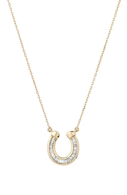 Adina Reyter Baguette Diamond Horseshoe Pendant Necklace in Yellow Gold at Nordstrom, Size 16 | Nordstrom