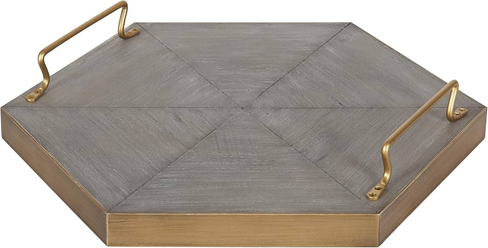Kate and Laurel Sade Decorative Hexagon Tray with Handles, 16", Concrete Gray and Gold, Modern Tr... | Amazon (US)