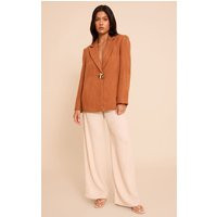 Rust Button Detail Linen Look Boxy Blazer | PrettyLittleThing UK