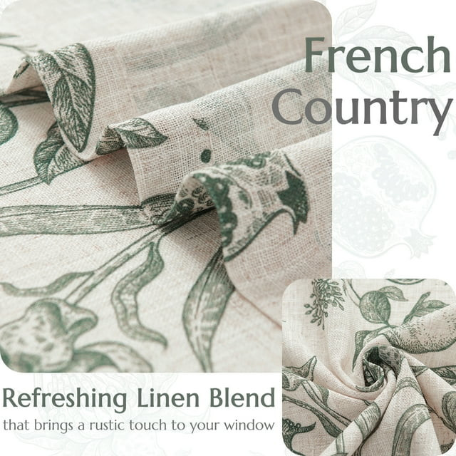 Curtainking Rustic Look Linen Curtains French Country Dark Green Floral Farmhouse Rod Pocket Curt... | Walmart (US)