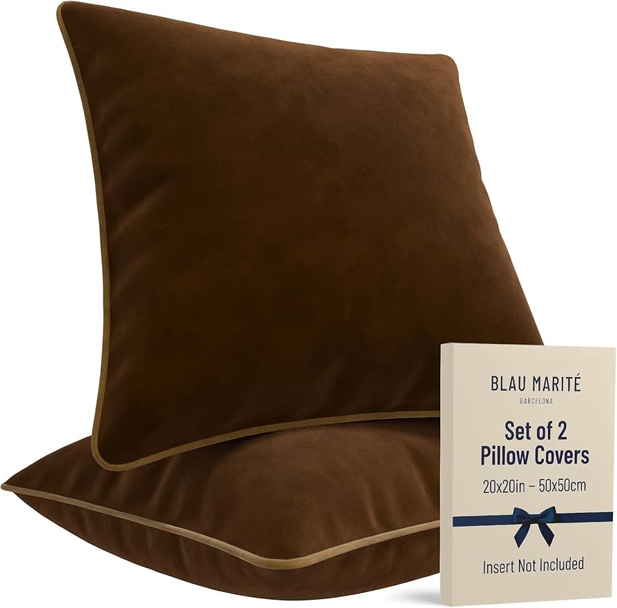 2 Pack Velvet Decorative Throw Pillow Covers, 20"x20", Brown and Camel, Solid, Modern, Contrast P... | Amazon (US)