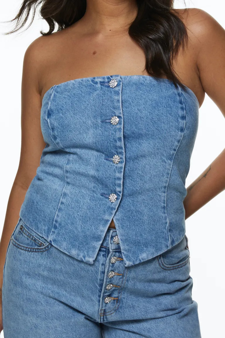 Rhinestone-button denim corset top | H&M (US + CA)