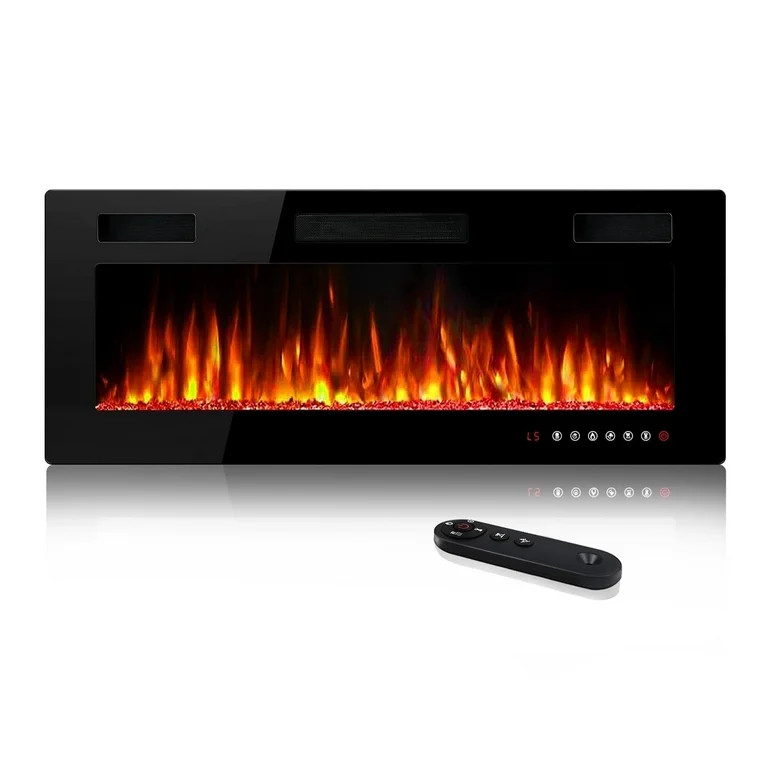 Waleaf 50” Ultra Thin Electric Fireplace Heater, Recessed Wall Mounted Fireplace with Multicolo... | Walmart (US)