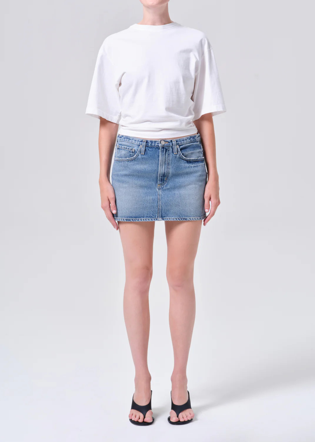 Keira Denim Skinny Waistband Mini Skirt in Broadcast | AGOLDE