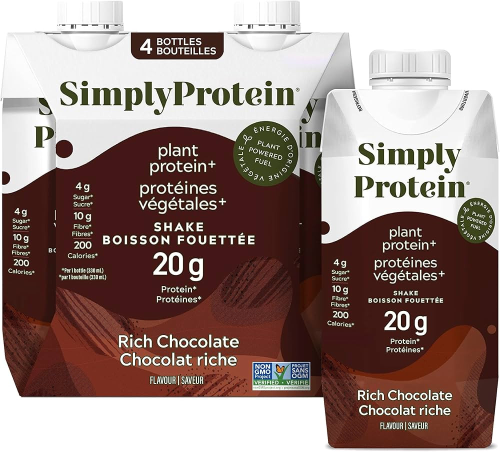 Simply Protein Ready-To-Drink Chocolate Plant Protein Shake, 330mL Bottle, Pack of 4, High Protei... | Amazon (CA)
