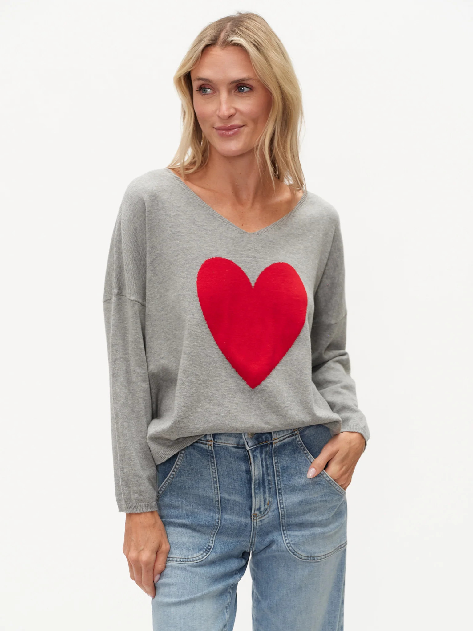 lovie sweater [heather grey/red] | Six Fifty Clothing