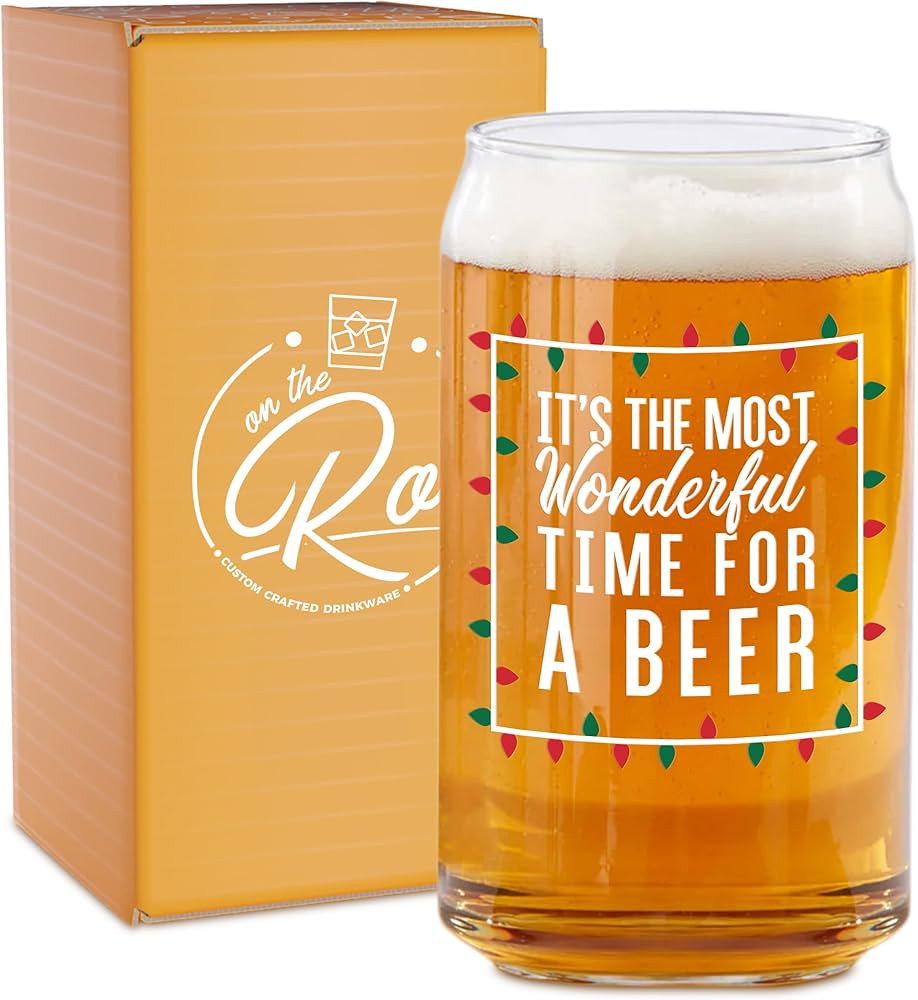 On The Rox Most Wonderful Time for a Beer- Red, Green and White- 16 Ounce Glass- Ideal for Men an... | Amazon (US)