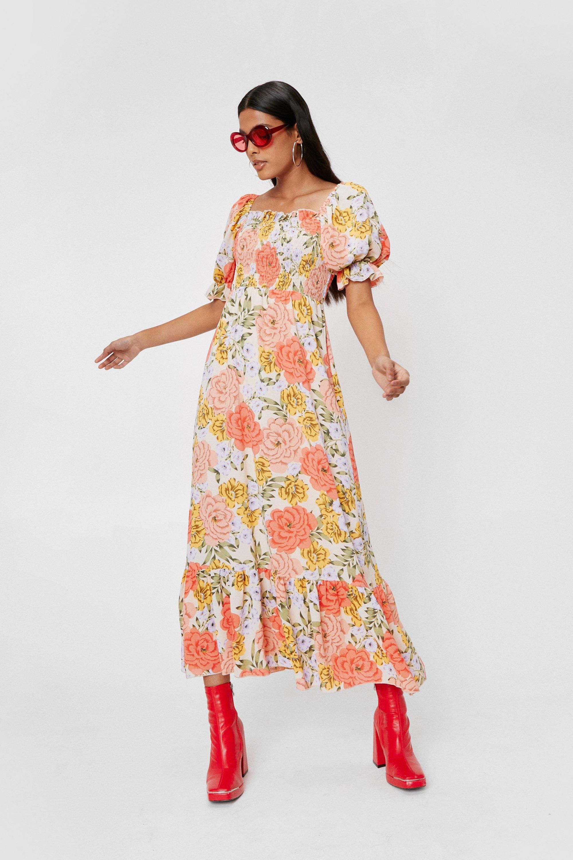 Floral Square Neck Shirred Maxi Dress | Nasty Gal (US)