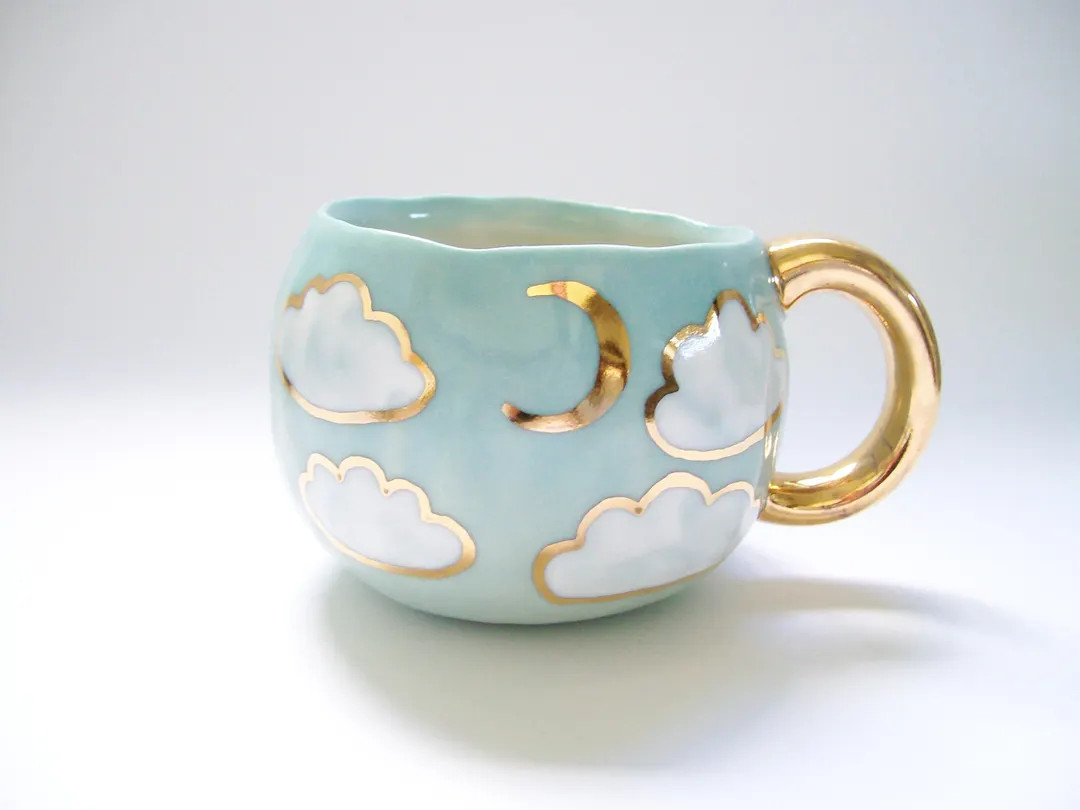 Cloudy Gold Moon Mug - Etsy | Etsy (Global)