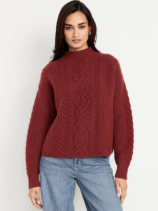 SoSoft Cropped Mock-Neck Cable Sweater | Old Navy (CA)