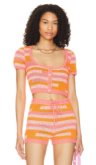 Eliava Crochet Cardigan in Pink & Orange | Revolve Clothing (Global)