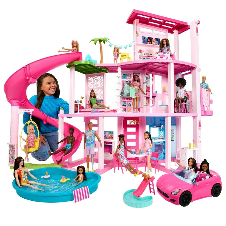 Barbie Dreamhouse Pool Party Doll House and Playset with 75+ Pieces, 45 in, Slide & Puppy Elevato... | Walmart (US)