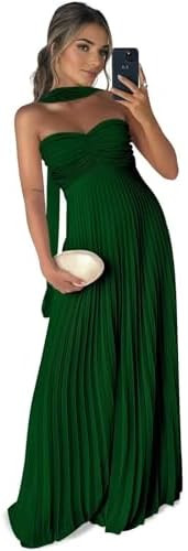 Long Chiffon Bridesmaid Dresses for Women Pleated Strapless Maxi Formal Evening Gown with Long Sc... | Amazon (US)