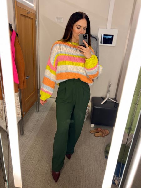 Obsessed with this fall outfit, all the bright colors are so fun! The sweater fits oversized, so take your normal size or size down. As for the pants, they ran so big! I’m wearing a medium and was swimming in them so I recommend sizing down. 

#LTKunder100 #LTKunder50 #LTKxNSale