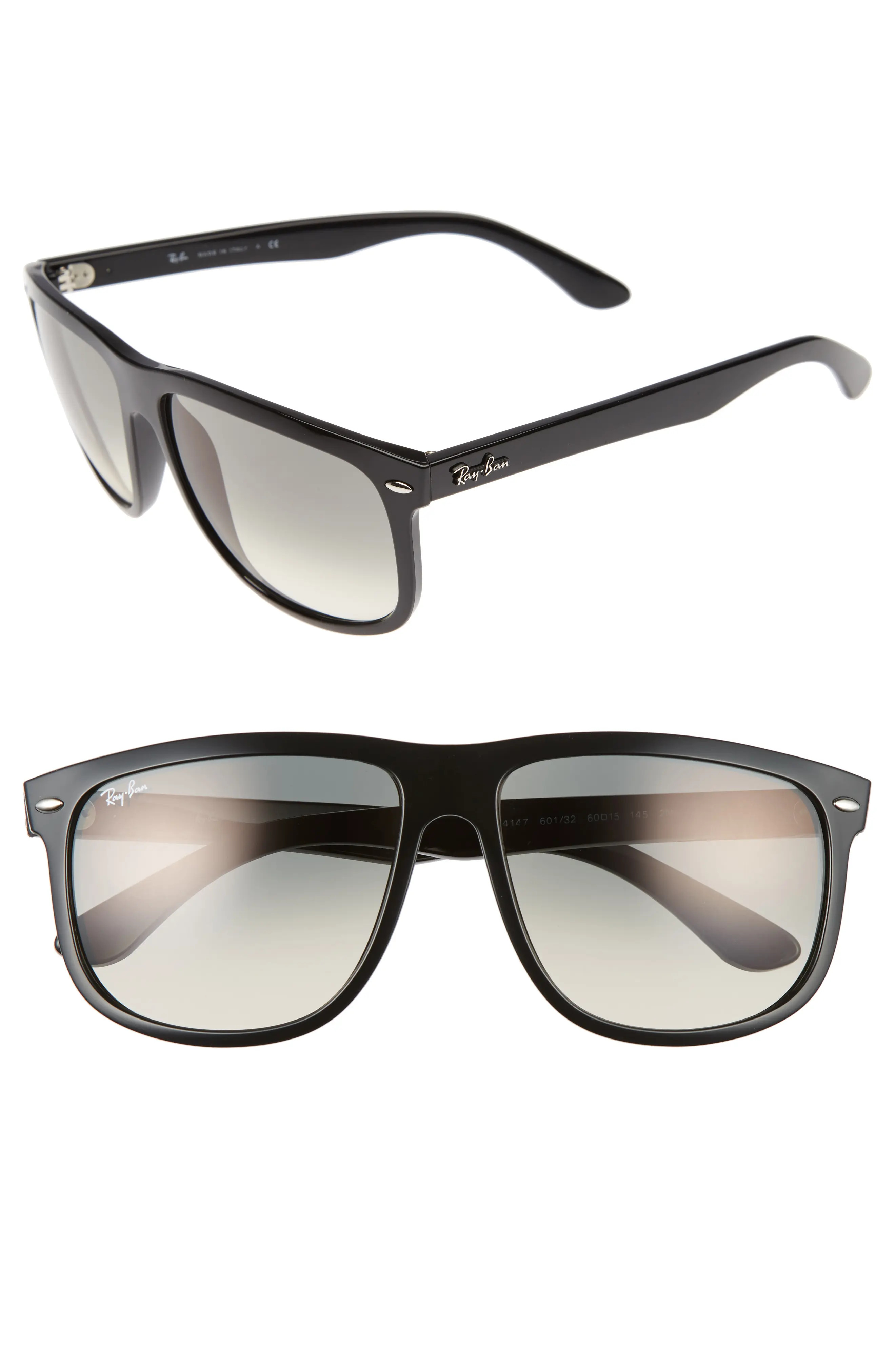 Ray-Ban Boyfriend 60mm Flat Top Sunglasses in Black On Green/Grey at Nordstrom | Nordstrom