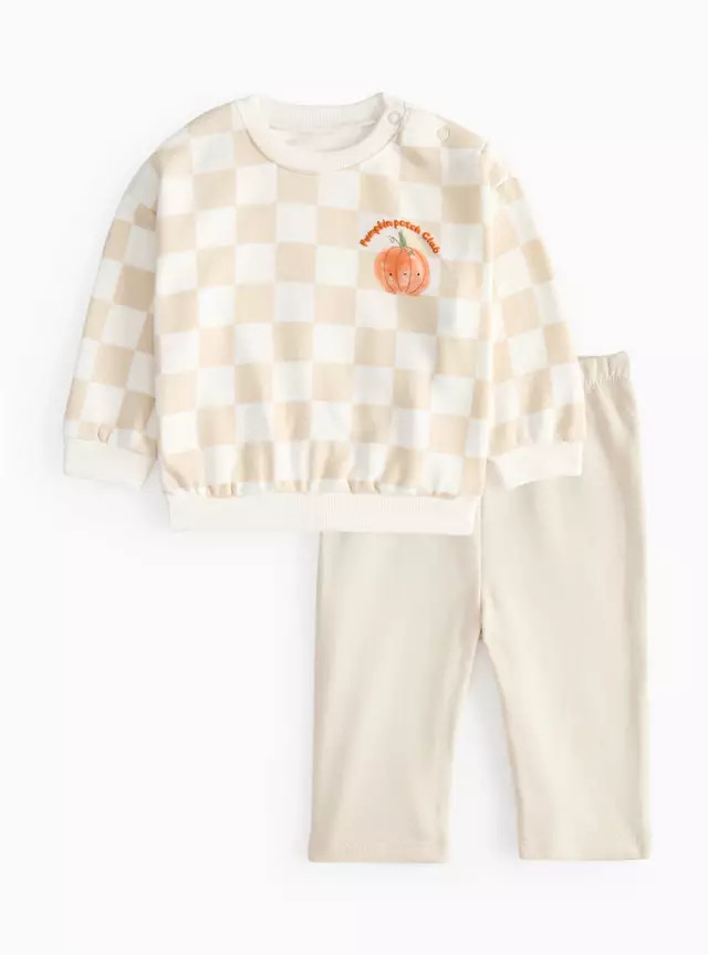 Pumpkin Chequered Sweatshirt & Leggings Set 3-6 months | Tu Clothing