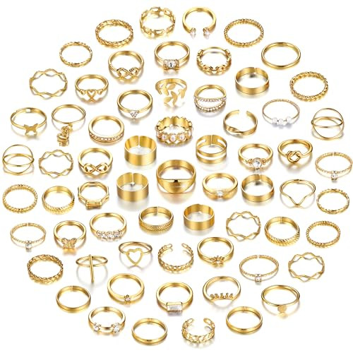 FAXHION 60 Pcs Gold Stackable Rings for Women, Knuckle Rings Chunky Gold Ring Set Dainty Stacking... | Amazon (US)