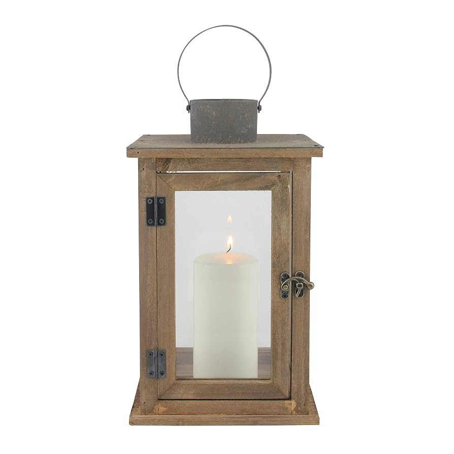 Stonebriar SB-5174B Rustic 12.5" Wooden Candle Lantern, Large, Brown | Amazon (US)