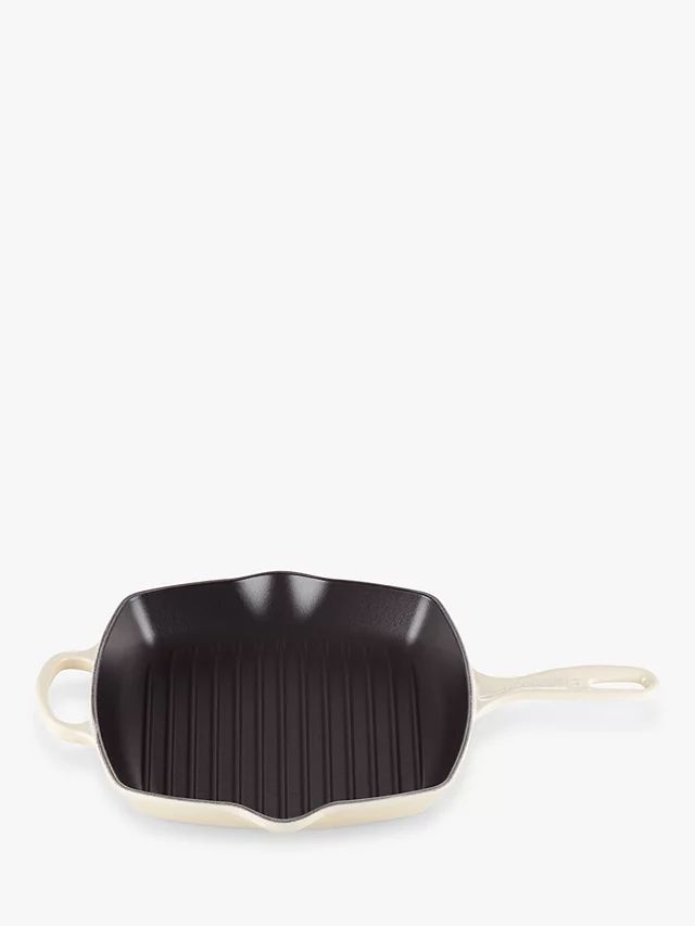 Le Creuset Cast Iron Signature Square Grillit, 26cm, Meringue | John Lewis (UK)